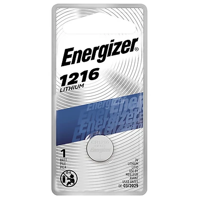 Energizer ECR1216BP Coin Cell Battery, 3 V Battery, 25 mAh, Lithium, Manganese Dioxide