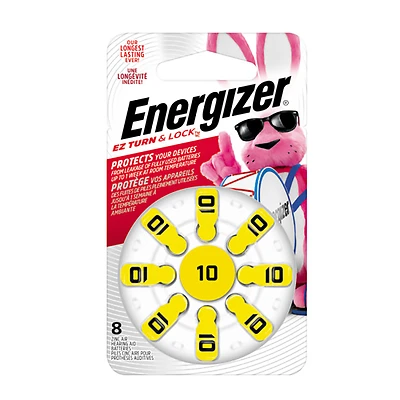 Energizer 10 Series AZ10DP-8 Non-Rechargeable Hearing Aid Battery, 1.4 V Battery, 89 mAh, Zinc-Air