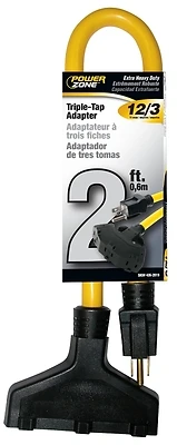 PowerZone ORAD50802 12/3 Triple Tap Extension Cord, 2 Feet, Yellow