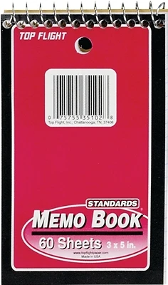 Top Flight MB-17 4610618 Narrow Rule Memo Book, 3x5 In, 60 Sheets