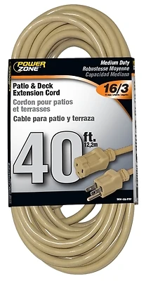 PowerZone OR884628 Extension Cord, 16 AWG, Beige, 40 Ft