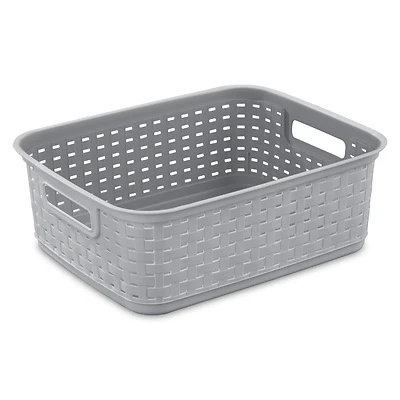 Sterilite 12726A06 Short Weave Basket, 1.3 cu-ft Capacity, Plastic, Cement, Rectangle
