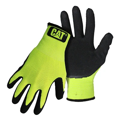 CAT CAT017418 Coated Work Gloves, Latex Palm, Hi-Viz Green, XL, 1 Pair