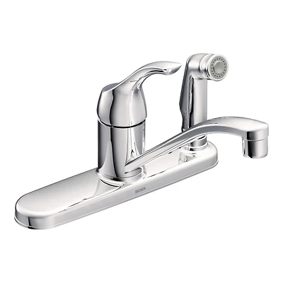 Adler Single Handle Kitchen Faucet With Side Sprayer And Deck Plate, Chrome Finish