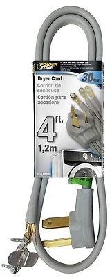 PowerZone ORD100304 10/3 SRDT Dryer Cord, 4 Ft, Gray