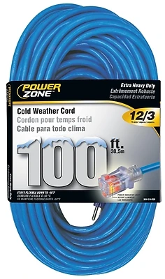 PowerZone ORCW511835 Cold Weather Extension Cord, 12/3, 100 Ft