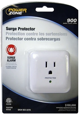 PowerZone OR802105 Surge Protector Tap, 1 Outlet, 900 Joules, White