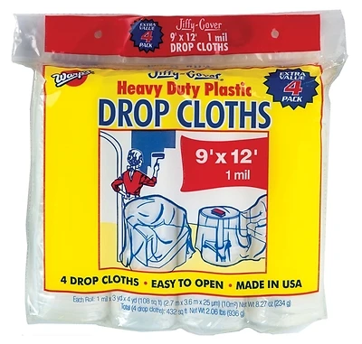 Warp Brothers JC-9124 Plastic Drop Cloth, 1 Mil, 9x12 Ft, 6-Pack