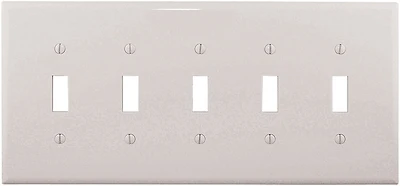 Eaton PJ5W 5-Gang Toggle Switch Wall Plate, White Polycarbonate