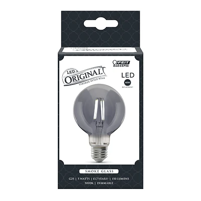 Feit Electric G25/SMK/VG/LED Filament LED Bulb, Smoke, 25W Equivalent