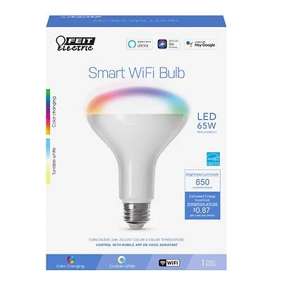 Feit Electric BR30/RGBWCAAGRP Smart LED Bulb, 650 Lumens, Alexa/Google, E26