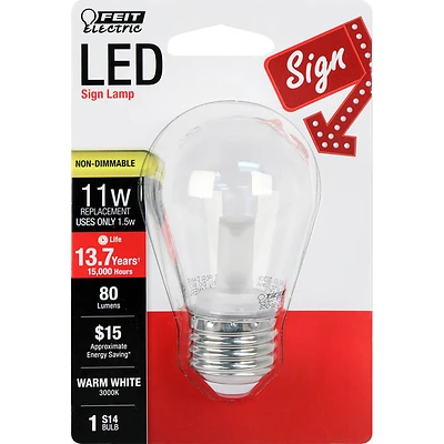 Feit Electric BPS14/SU/LED S14 LED Bulb, 1.5W (11W Equiv.), 3000K Warm White, E26 Base