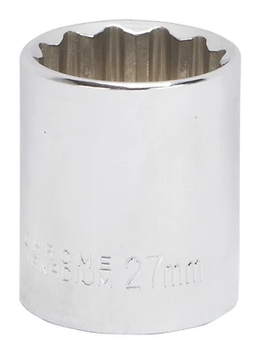 1/2 Inch Drive Standard Socket 27 Millimeter 12 Point Chrome Vanadium Steel