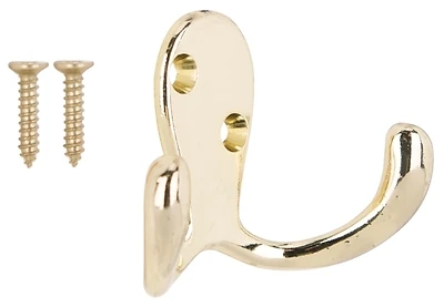 Double Prong Robe Hook 1.7 X 2.7 In. Die Cast Zinc Polished Brass