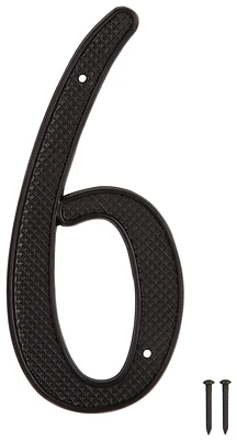 House Number 6, Black, 4 Inch, Die-cast Zinc