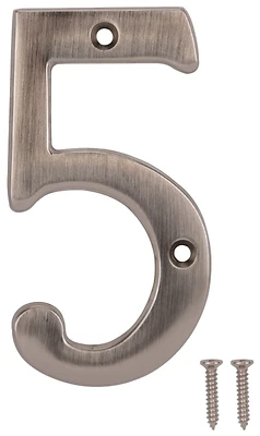 House Number 5, 4 Inch Die-cast Zinc In Satin Nickel Finish