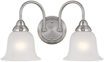 2-light Vanity Light Fixture, Alabaster Glass, Brushed Nickel Finish