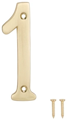 House Number 1, 4 Inch, Die-cast Zinc In Satin Brass Finish