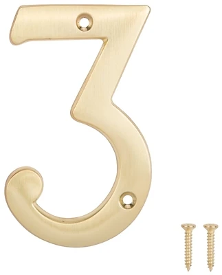 House Number 3, 4 Inch Die Cast Zinc In Satin Brass Finish