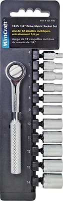 12pc-2 Metric Socket Set, 12 Piece, 1/4 Drive, Steel Construction