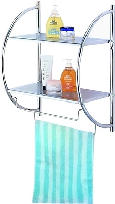Chrome Wall Rack With 2 Shelves - 21.25 In W X 17.75 In H X 10.25 In D