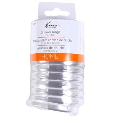 Kenney KN61218V2 Clear Plastic Shower Curtain Rings, 12 Pack