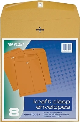 Top Flight 6911004 Kraft Clasp Envelopes, 10 x 13 In, Heavyweight 24 Lb