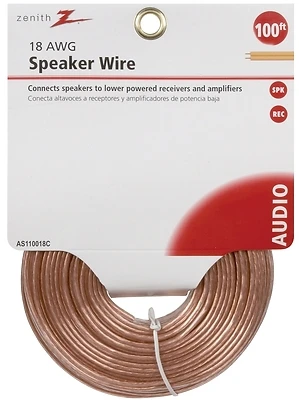 Zenith 110018 18 Gauge Speaker Wire, Clear PVC Jacket, 100 Ft