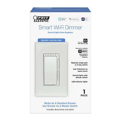 Feit DIM/WIFI Smart Wi-Fi Dimmer Switch, 150W, White