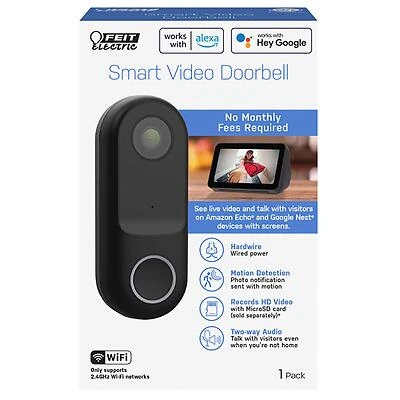 Feit Electric CAM/DOOR/WIFI Wired Smart Video Doorbell, 1080p, Night Vision