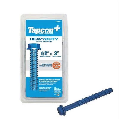 1/2 In. X 3 In. Hex Drive Hex Washer Head Concrete Screws 10 Pk - Case Of 4