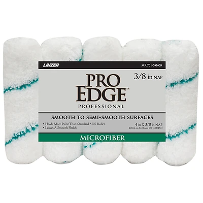 Pro Edge Microfiber 4 In. W X 3/8 In. Mini Paint Roller Cover 5 Pk