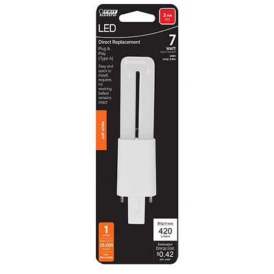 Feit BPPL7827LEG2HDR LED Tube Light, PL G23, Soft White, 7W