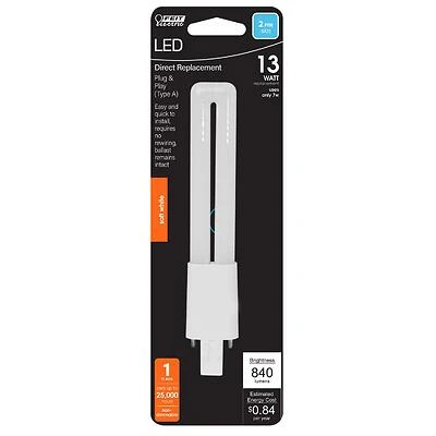 Feit BPPLD13827LDHDR LED PL Tube Light, GX23-2 Base, 13W, Soft White