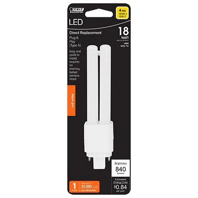 Feit LED PL Bulb, G24Q-2 4-Pin, 18W Equivalent, Soft White
