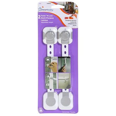 5034494 Plastic Adhesive Twist N Lock Multi-Use Latch, Gray & White - Pack of 2