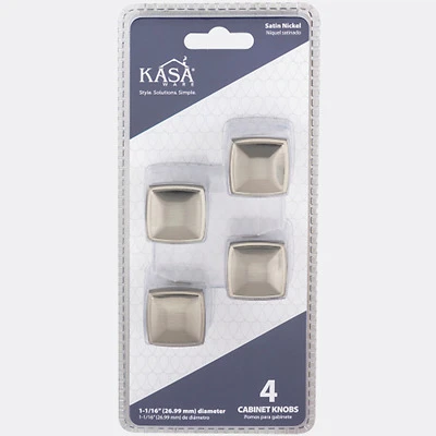 KasaWare K121SN-4 Square Cabinet Knob, 1-3/16 in Projection, Zinc, Satin Nickel