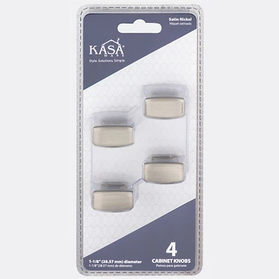 KasaWare K083SN-4 Cabinet Knob, 1-1/8 in Projection, Transitional, 1-1/8 in L, Zinc, Satin Nickel, 4/PK