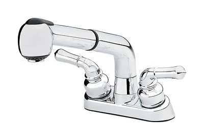 LDR Laundry Faucet, Pullout Spout, 2 Handles, Chrome, 4 In. Centerset