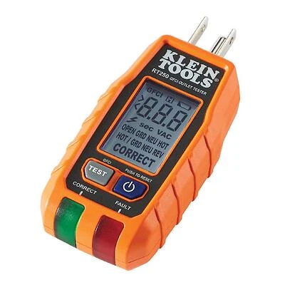 Rt250 Lcd Gfci Receptacle Tester, 1 Pk, Orange, 2 Year Warranty