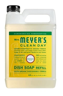 Mrs. Meyer's Clean Day 304834 Honeysuckle Scent Liquid Dish Soap Refill, 48 Oz