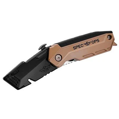 Spec Ops SPEC-K1-FR Folding Utility Knife, 6.25 In., Black/Tan, Retractable Blade