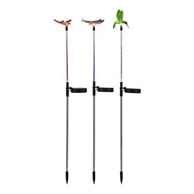 33 In. Tall Solar Fiber Optic Led Pathway Light Garden Stakes - Set Of 3