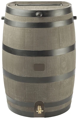50 Gallon Woodgrain Polyethylene Flat Back Rain Barrel With Brass Spigot