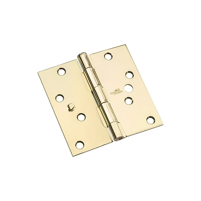 4 In. L Bright Brass Door Hinge 3 Pk, Steel, 10 Holes, Removable Pin