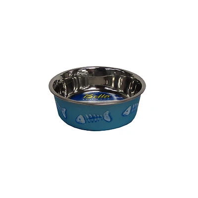 Bella Blue Fish Skeleton Stainless Steel 1 Cup Cat Bowl Model 7750