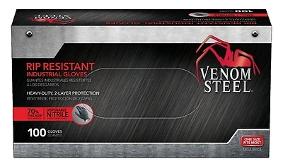 Venom Steel VEN6145N Nitrile Disposable Gloves, Black, 100-Count