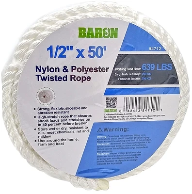 Do It Best 1/2 In. x 50 Ft. White Twisted Nylon Rope