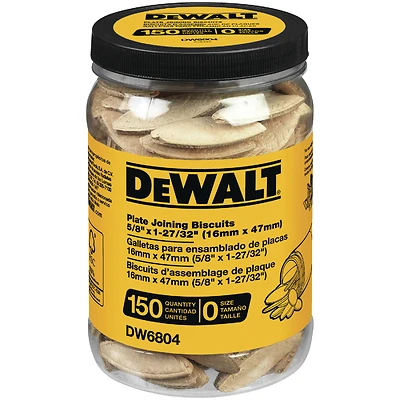 Fluted Compressed Wood Plate Joining Biscuits 1-27/32 In. L 150 Pk Natural, Model Dw6804