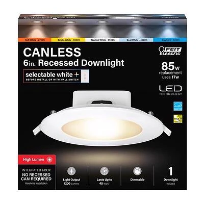 Feit Electric LED56HOJBX6WYCA Canless Recessed Downlight, 6 In, 17W